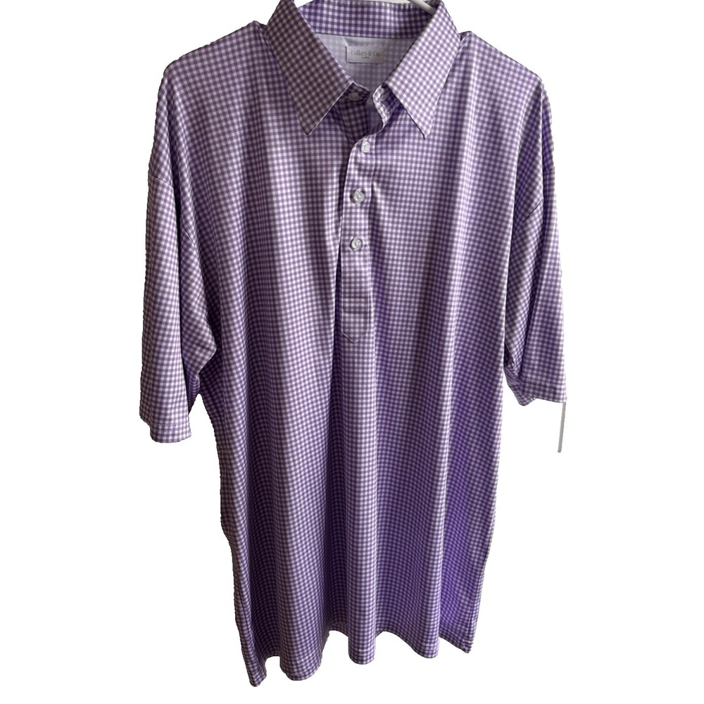 Collars & Co Dress Polo Shirt Men's Size XL Purple Check Performance